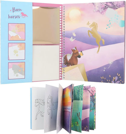 Depesche 12471 Miss Melody Stick & Shine Colouring Book, 24 Pages with Great Horse Motifs, for Colouring and Designing