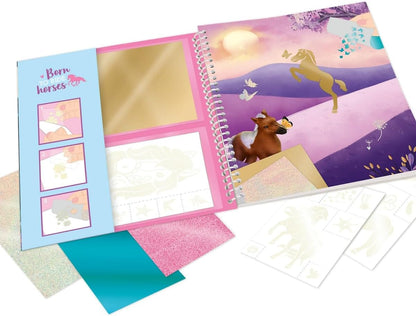 Depesche 12471 Miss Melody Stick & Shine Colouring Book, 24 Pages with Great Horse Motifs, for Colouring and Designing