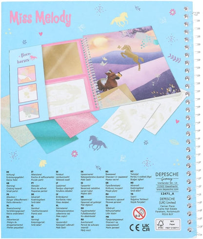 Depesche 12471 Miss Melody Stick & Shine Colouring Book, 24 Pages with Great Horse Motifs, for Colouring and Designing