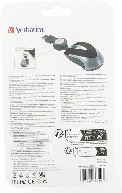 Verbatim 99999 Go Mini - USB Optical Travel Mouse with Retractable Cable