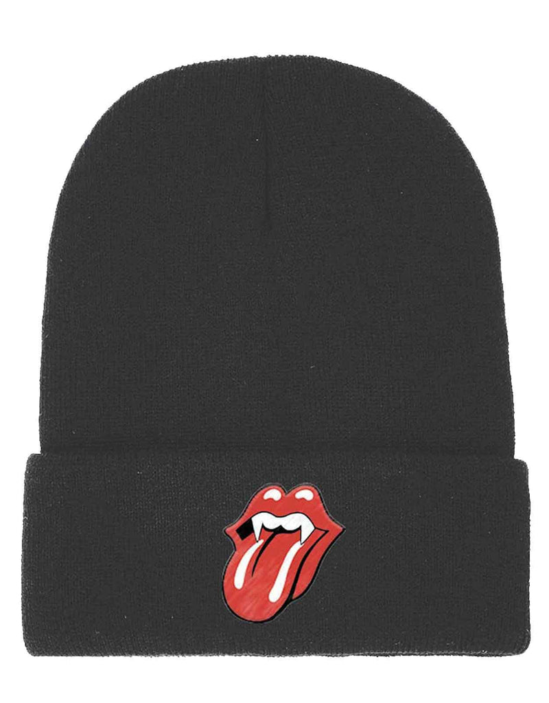 The Rolling Stones Beanie Hat Fang Tongue Band Logo Official Black Unisex One Size