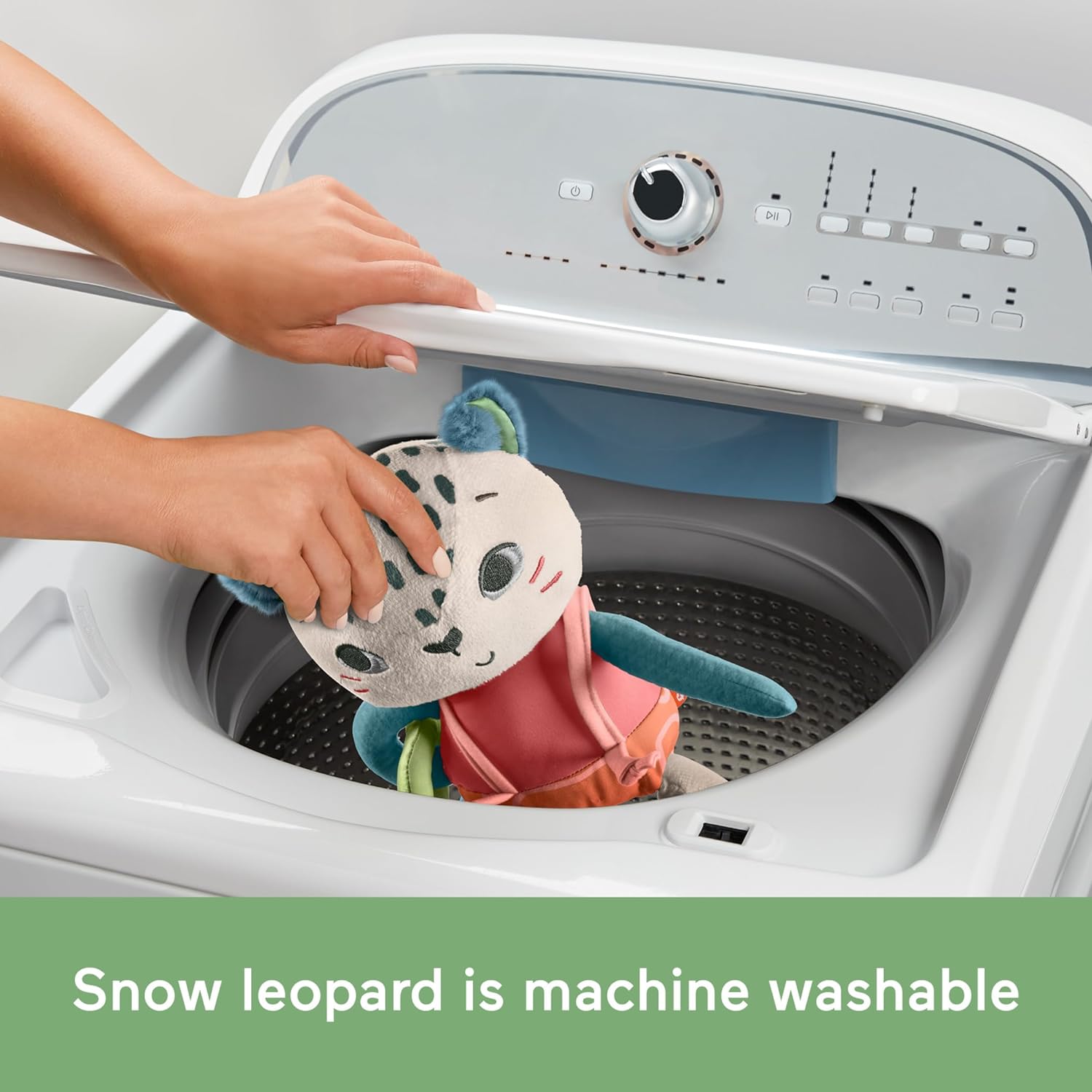 Fisher-Price Planet Friends Leopardo de Las Nieves, Juguete sensorial para bebé recién Nacido, Fabricado con un 95% de plástico Reciclado y envasado con Certificado FSC (Mattel HKD64