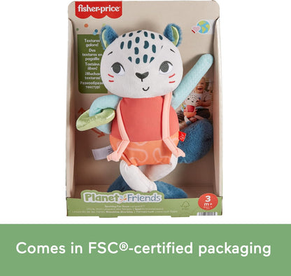 Fisher-Price Planet Friends Leopardo de Las Nieves, Juguete sensorial para bebé recién Nacido, Fabricado con un 95% de plástico Reciclado y envasado con Certificado FSC (Mattel HKD64