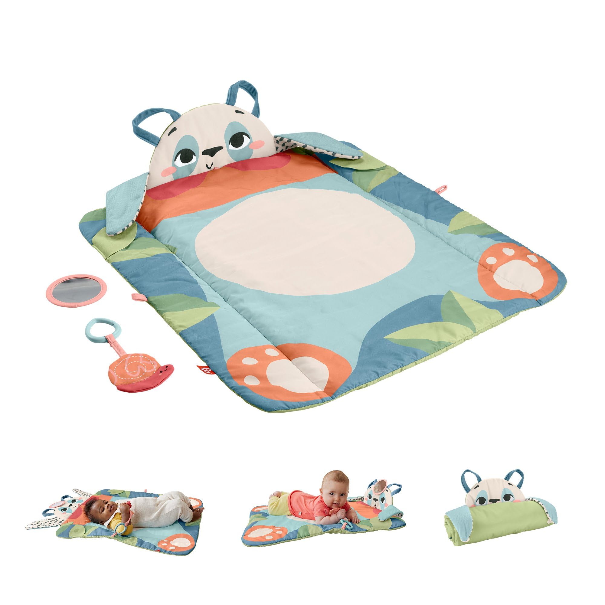 Fisher-Price Planet Friends Alfombra Panda 3 en 1 Manta de actividades, recién nacido, fabricado con un 90% de plástico reciclado y embalaje certificado FSC, (HKD65