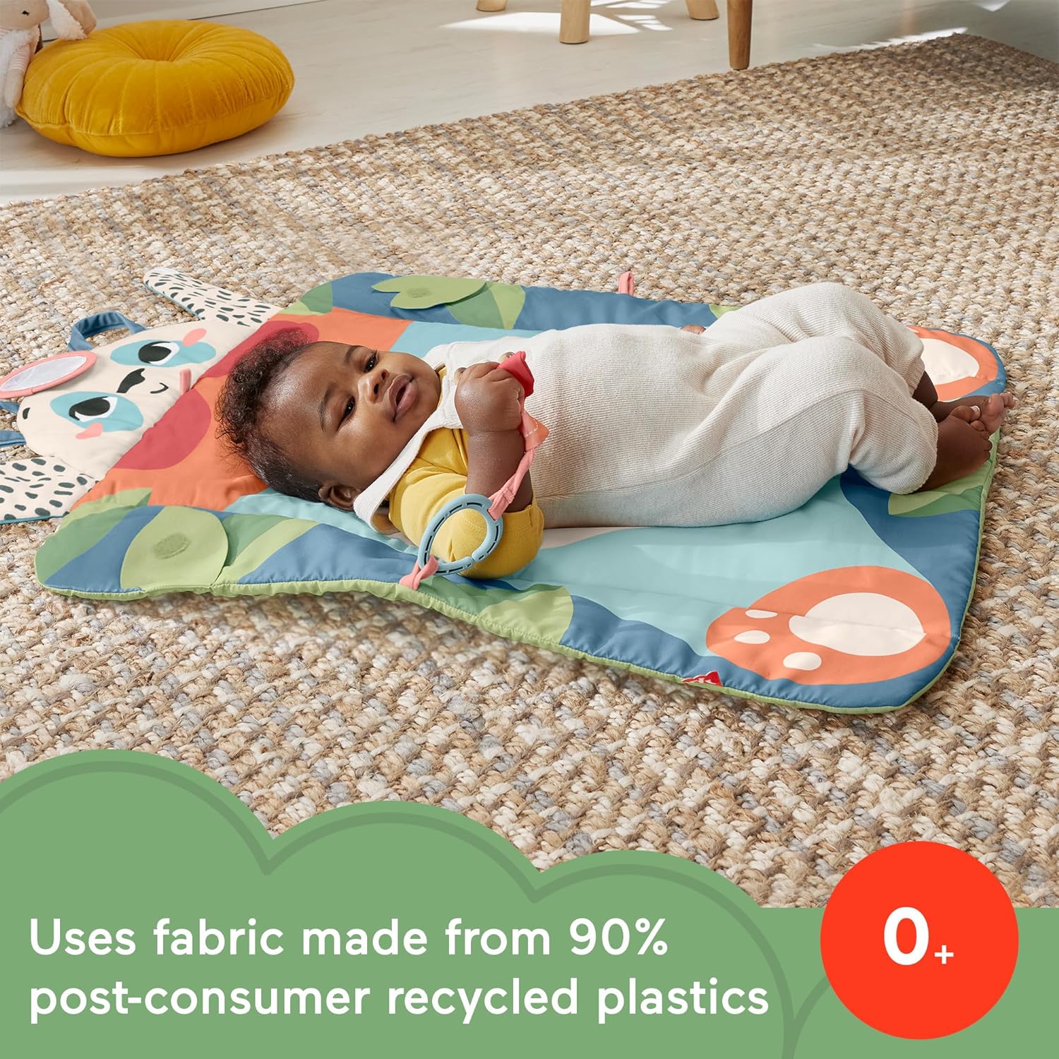 Fisher-Price Planet Friends Alfombra Panda 3 en 1 Manta de actividades, recién nacido, fabricado con un 90% de plástico reciclado y embalaje certificado FSC, (HKD65