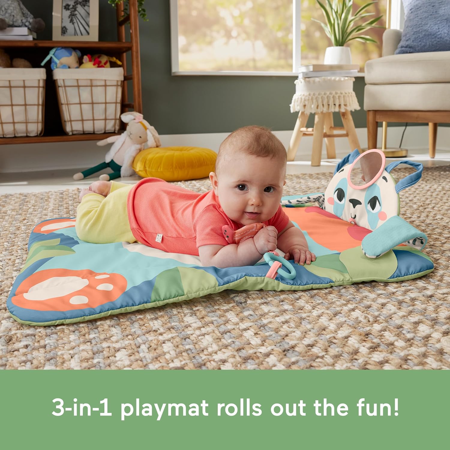 Fisher-Price Planet Friends Alfombra Panda 3 en 1 Manta de actividades, recién nacido, fabricado con un 90% de plástico reciclado y embalaje certificado FSC, (HKD65
