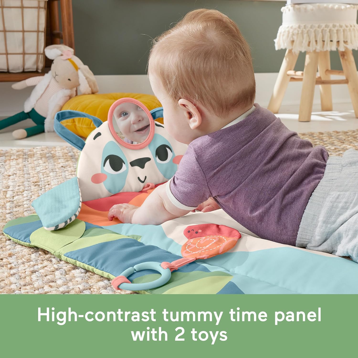 Fisher-Price Planet Friends Alfombra Panda 3 en 1 Manta de actividades, recién nacido, fabricado con un 90% de plástico reciclado y embalaje certificado FSC, (HKD65