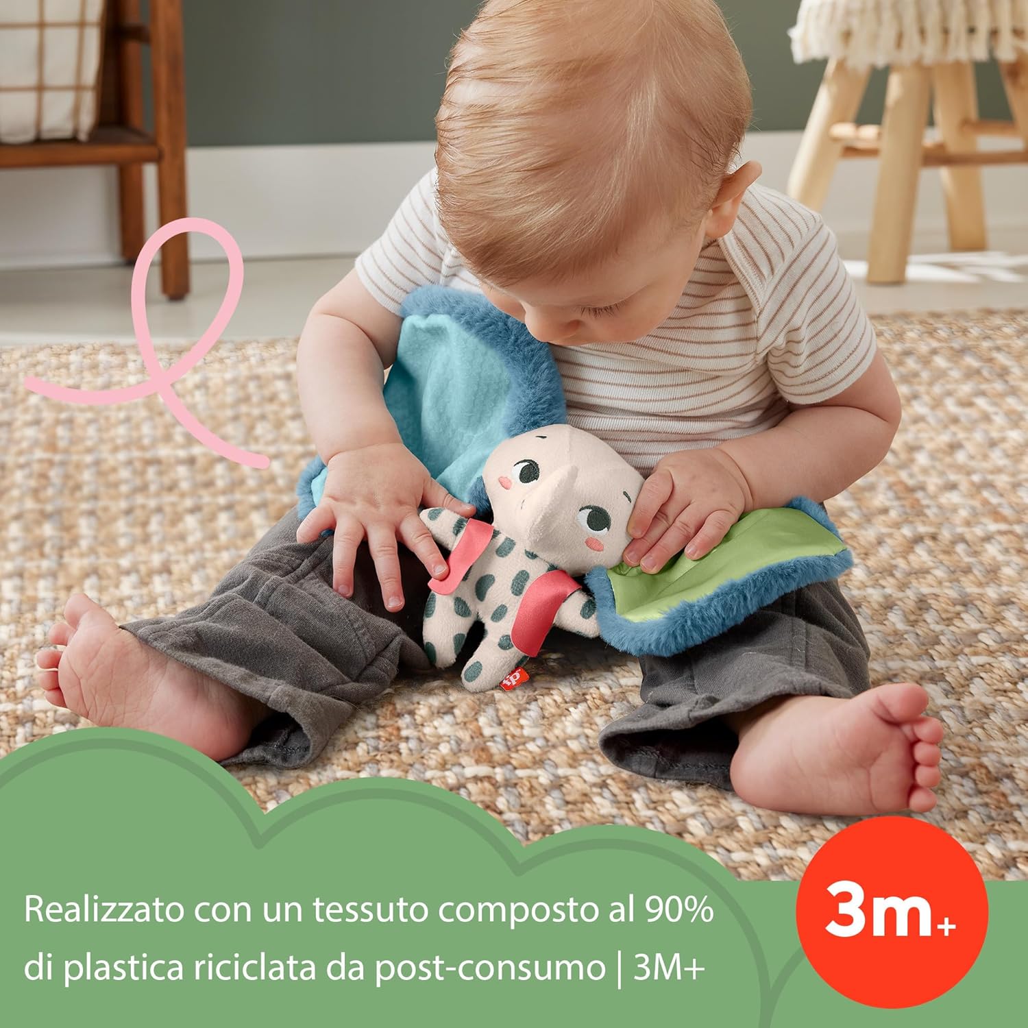Fisher-Price Baby Sensory Toy Planet Friends All Ears Lovey, Plush Elephant for Newborns Ages 3+ Months, Made of 90% recycled Plastic and FSC certified packaging, HKD63