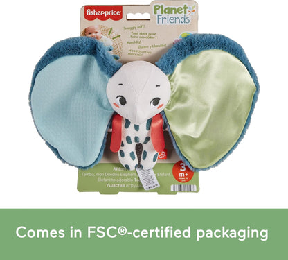Fisher-Price Baby Sensory Toy Planet Friends All Ears Lovey, Plush Elephant for Newborns Ages 3+ Months, Made of 90% recycled Plastic and FSC certified packaging, HKD63