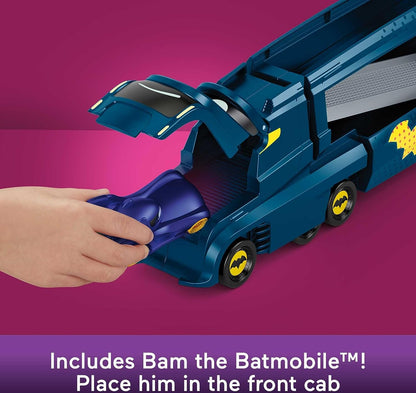 Fisher-Price DC Batwheels Toy Hauler and Car, Bat-Big Rig with Ramp and Bam the Batmobile 1:55 Scale Diecast Toy Vehicle, Ages 3+ Years, HMX07