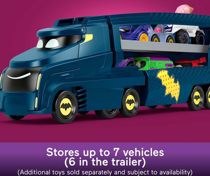 Fisher-Price DC Batwheels Toy Hauler and Car, Bat-Big Rig with Ramp and Bam the Batmobile 1:55 Scale Diecast Toy Vehicle, Ages 3+ Years, HMX07