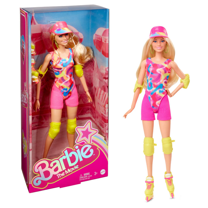 Barbie La película Margot Robbie Muñeca de la película Coleccionable, Patinadora con Mallas, Pantalones Cortos de Ciclista y Patines en línea, HRB04