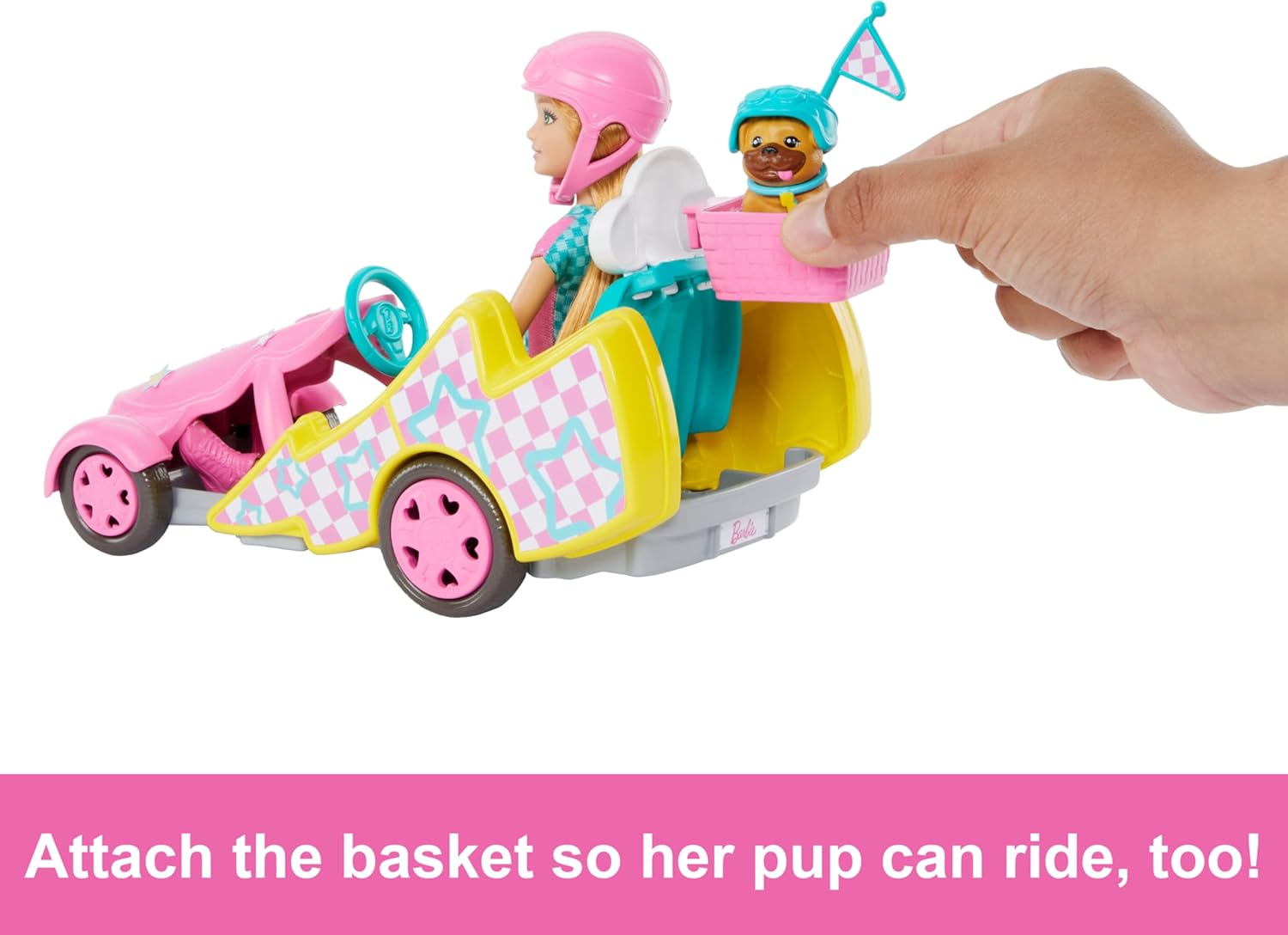 Barbie Muñeca Stacie con Kart Coche de Juguete, Mascota y Accesorios, de la película Stacie al Rescate, +3 años (Mattel HRM08