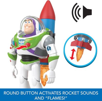 Mattel Disney and Pixar Toy Story Talking Action Figure, Rocket Rescue Buzz Lightyear with 20+ Sounds & Phrases & Moving Helmet Visor, 12-inch Scale