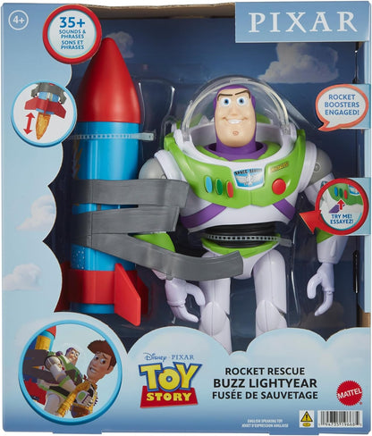 Mattel Disney and Pixar Toy Story Talking Action Figure, Rocket Rescue Buzz Lightyear with 20+ Sounds & Phrases & Moving Helmet Visor, 12-inch Scale