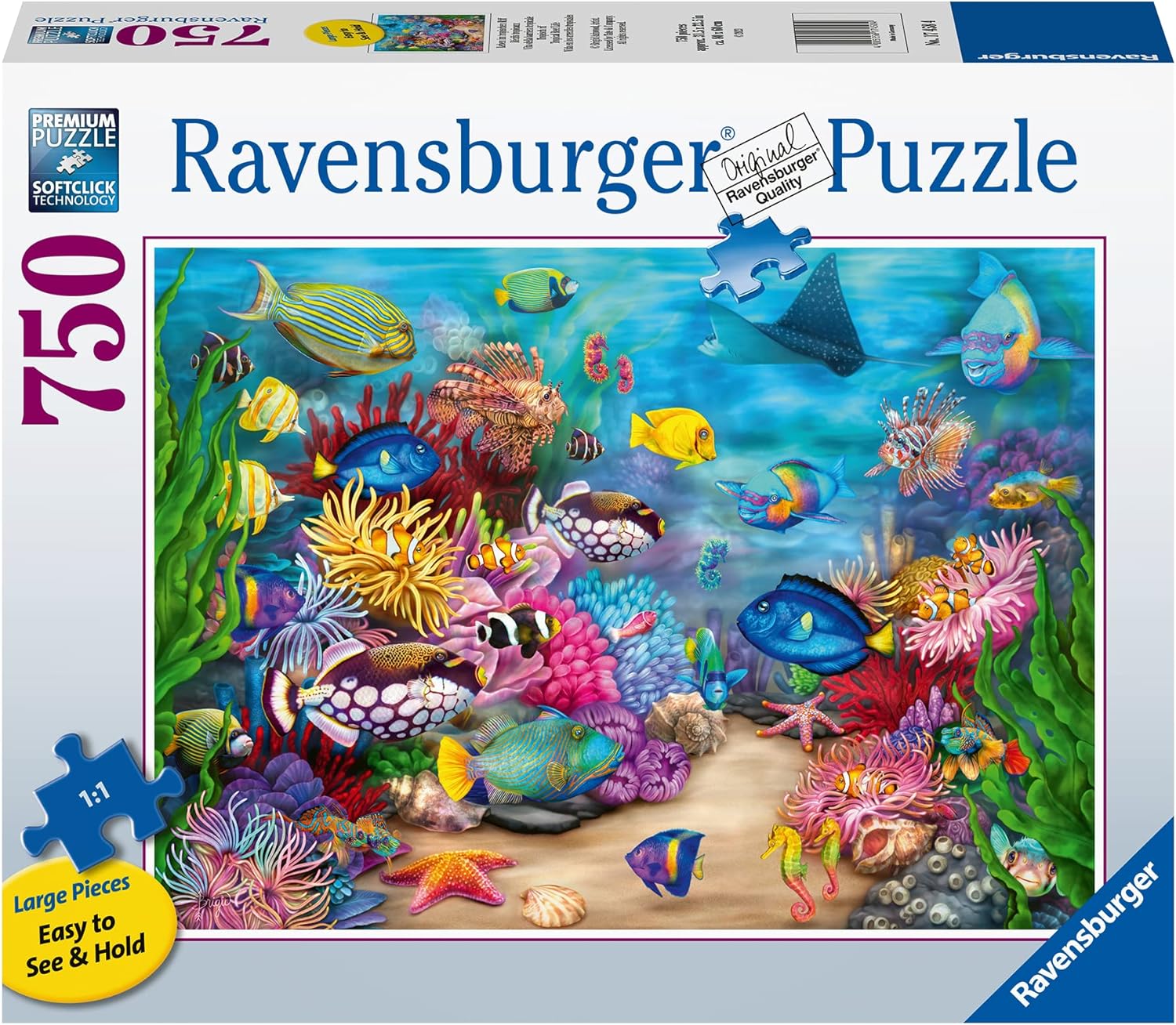 Ravensburger Tropical Reef Life 750 Piece Jigsaw Puzzles for Adults and Kids Age 12 Years Up - Ocean Animals & Wildlife