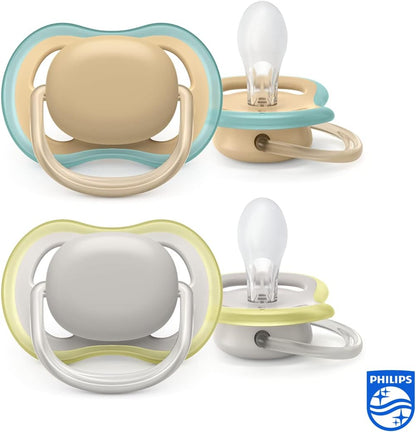 Philips Avent Ultra Air Dummies Pack of 2 - Bisphenol A Dummy for 0-6 Months Children (Model SCF085/15), Silicone, BPA-Free