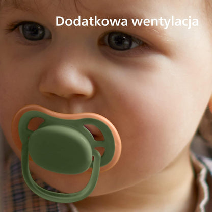 Philips Avent Ultra Air Schnuller, 2 Stück, BPA-freie Schnuller für Babys im Alter von 6–18 Monaten (Modell: SCF085/20) Grün/Orange 2 Stück (1er Pack)