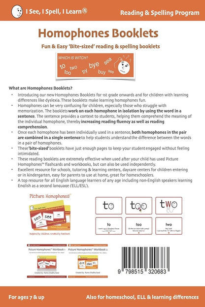HOMOPHONES BOOKLETS 2 - Fun & Easy-to-Read 15 Booklets with words from Picture Homophones™ SET 2: For children in K-5, dyslexia, English Language ... Flashcards, Kindle with Audio & Workbooks