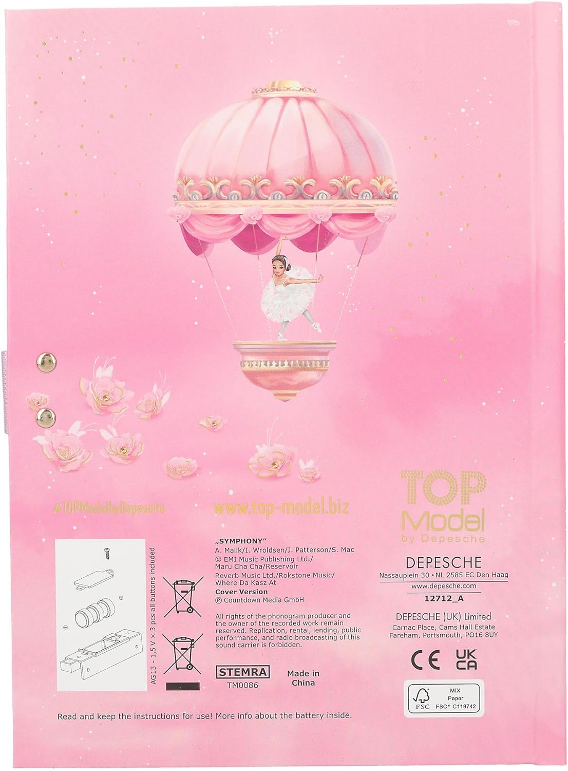 Depesche TOPModel Ballet 12712 Diary with Number Code and Sound, Book with 80 Lined and Colourful Illustrated Pages