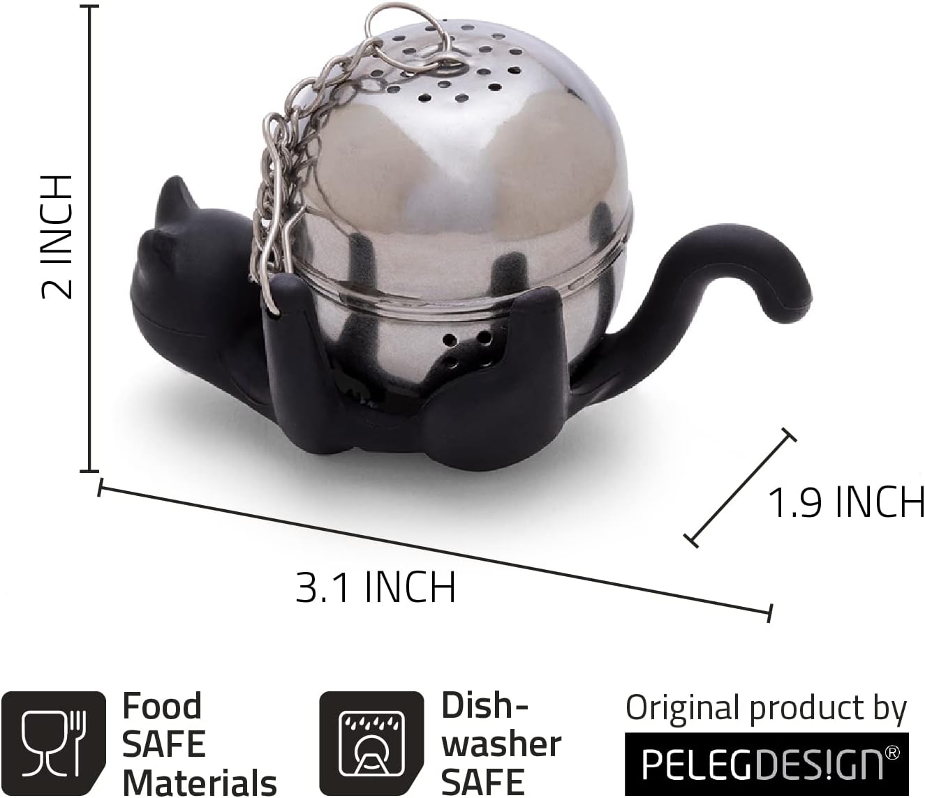 Cattea 2-in-1 Tea Infuser/Silicone Saucer | Cat-Inspired Tea Steeper to Brew Fresh Tea | Food-Grade Metal Tea Infuser | Cool Kitchen Gadgets | Tea Infusers for Loose Tea | by Peleg Design