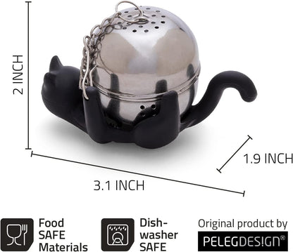 Cattea 2-in-1 Tea Infuser/Silicone Saucer | Cat-Inspired Tea Steeper to Brew Fresh Tea | Food-Grade Metal Tea Infuser | Cool Kitchen Gadgets | Tea Infusers for Loose Tea | by Peleg Design