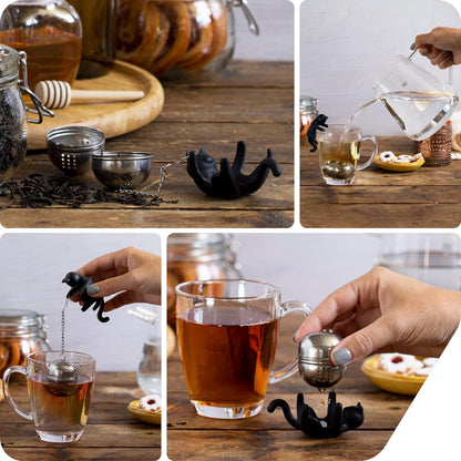 Cattea 2-in-1 Tea Infuser/Silicone Saucer | Cat-Inspired Tea Steeper to Brew Fresh Tea | Food-Grade Metal Tea Infuser | Cool Kitchen Gadgets | Tea Infusers for Loose Tea | by Peleg Design