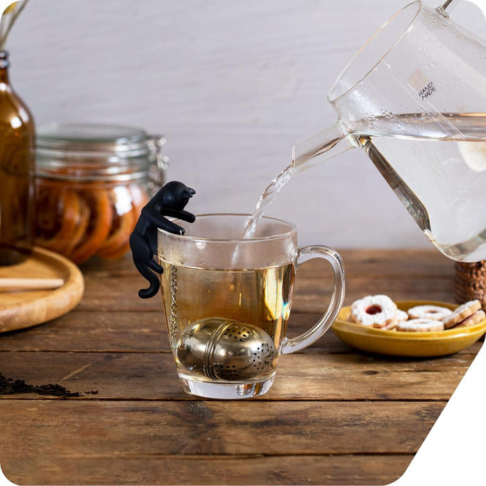 Cattea 2-in-1 Tea Infuser/Silicone Saucer | Cat-Inspired Tea Steeper to Brew Fresh Tea | Food-Grade Metal Tea Infuser | Cool Kitchen Gadgets | Tea Infusers for Loose Tea | by Peleg Design