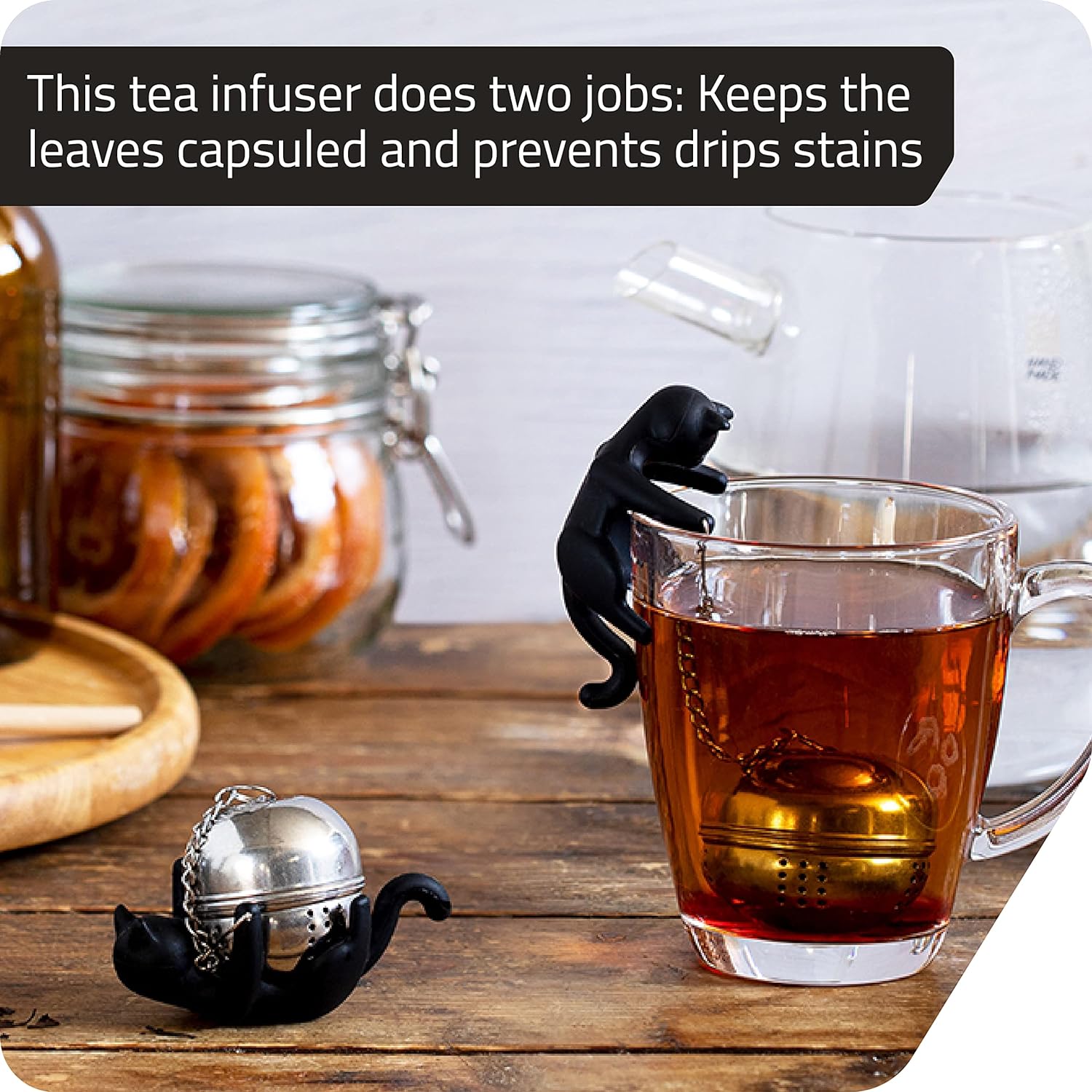 Cattea 2-in-1 Tea Infuser/Silicone Saucer | Cat-Inspired Tea Steeper to Brew Fresh Tea | Food-Grade Metal Tea Infuser | Cool Kitchen Gadgets | Tea Infusers for Loose Tea | by Peleg Design