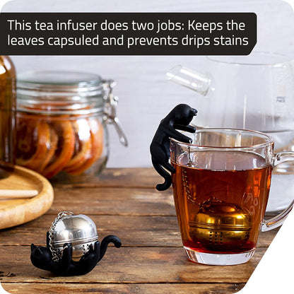 Cattea 2-in-1 Tea Infuser/Silicone Saucer | Cat-Inspired Tea Steeper to Brew Fresh Tea | Food-Grade Metal Tea Infuser | Cool Kitchen Gadgets | Tea Infusers for Loose Tea | by Peleg Design