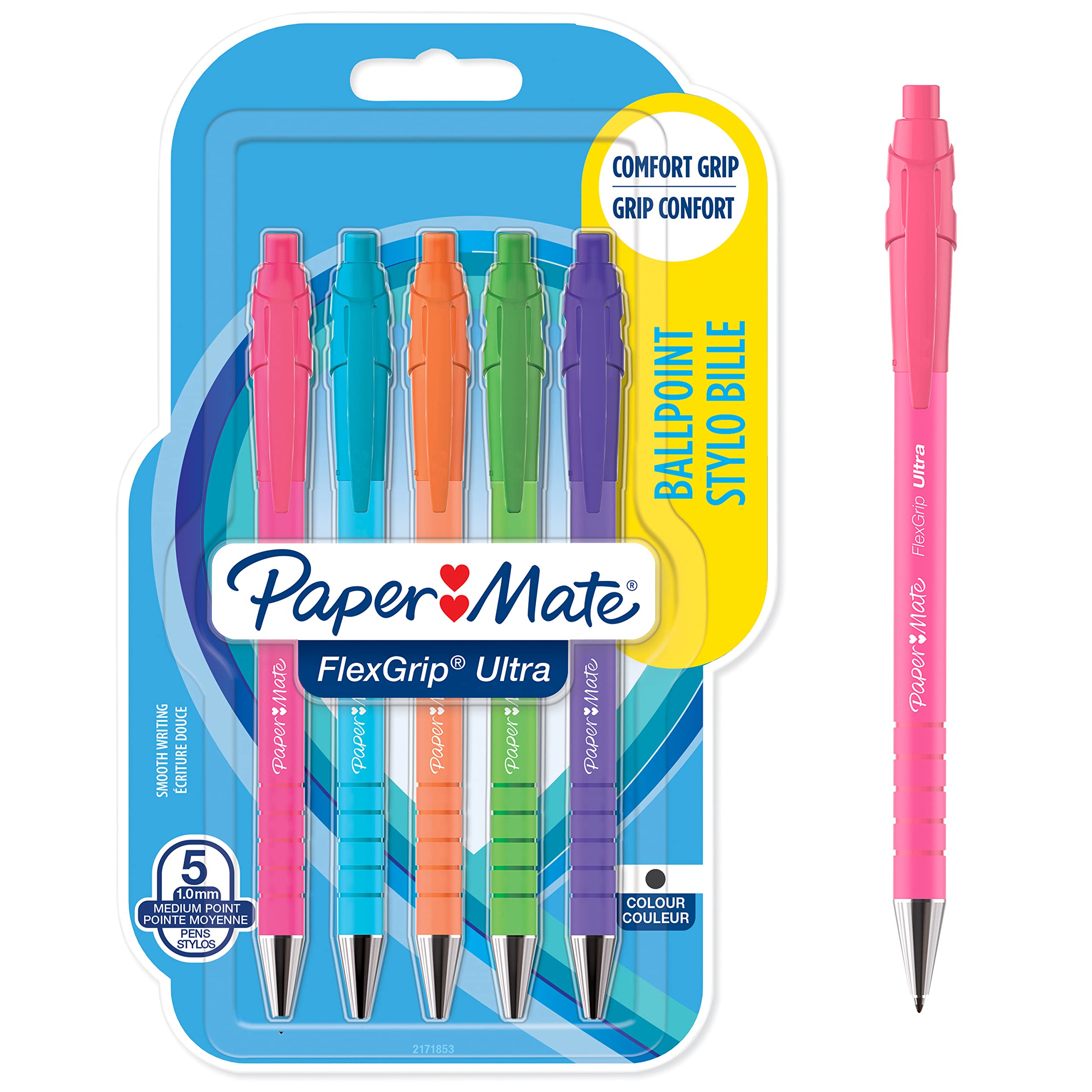 Paper Mate Flexgrip Ultra Retro Ballpoint Pens | Medium Point (1.0mm) | Blue Ink | Retro Barrels | 5 Count