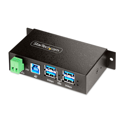 StarTech.com 4-Port Managed USB Hub with 4x USB-A, Heavy Duty with Metal Industrial Housing, ESD & Surge Protection, Wall/Desk/Din-Rail Mountable, USB 3.0/3.1/3.2 Gen 1 5Gbps (5G4AINDRM-USB-A-HUB