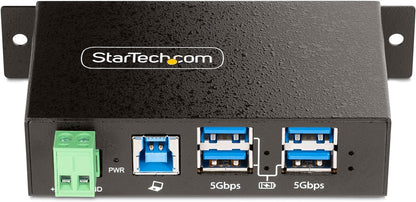 StarTech.com 4-Port Managed USB Hub with 4x USB-A, Heavy Duty with Metal Industrial Housing, ESD & Surge Protection, Wall/Desk/Din-Rail Mountable, USB 3.0/3.1/3.2 Gen 1 5Gbps (5G4AINDRM-USB-A-HUB