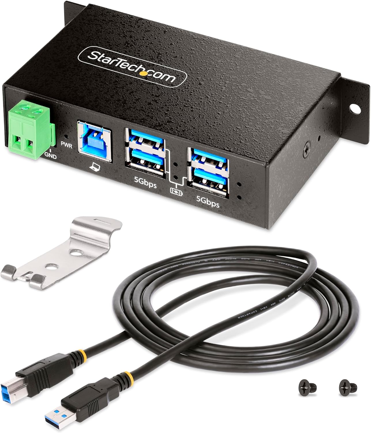 StarTech.com 4-Port Managed USB Hub with 4x USB-A, Heavy Duty with Metal Industrial Housing, ESD & Surge Protection, Wall/Desk/Din-Rail Mountable, USB 3.0/3.1/3.2 Gen 1 5Gbps (5G4AINDRM-USB-A-HUB