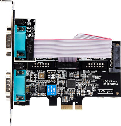 StarTech.com 2-Port Serial PCIe Card, Dual-Port PCI Express to RS232/RS422/RS485 DB9 Serial Card, Standard/Low-Profile Brackets, 16C1050 UART, ESD Protection, Windows/Linux (2S232422485-PC-CARD