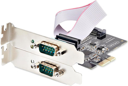 StarTech.com 2-Port Serial PCIe Card, Dual-Port PCI Express to RS232/RS422/RS485 DB9 Serial Card, Standard/Low-Profile Brackets, 16C1050 UART, ESD Protection, Windows/Linux (2S232422485-PC-CARD