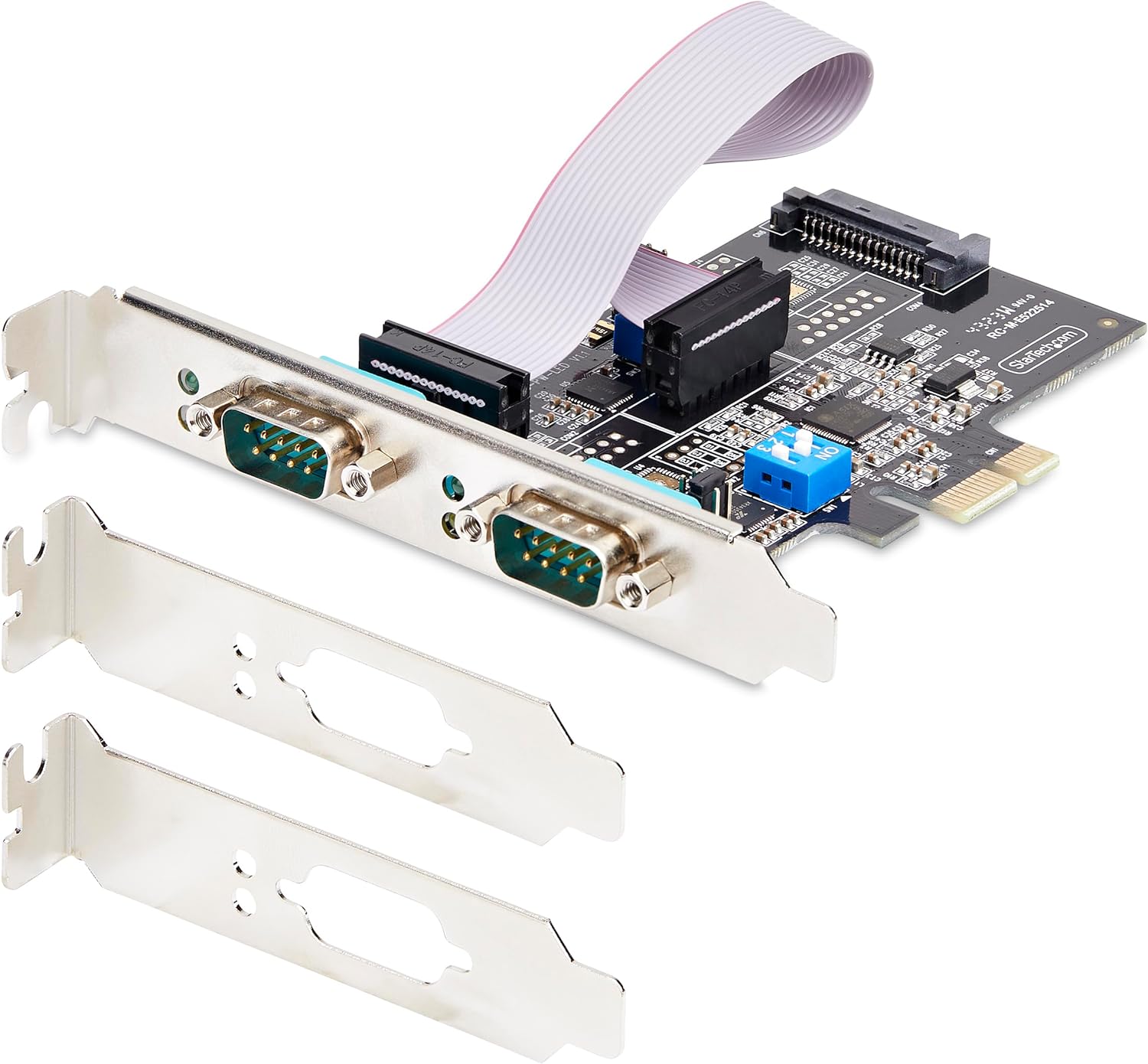 StarTech.com 2-Port Serial PCIe Card, Dual-Port PCI Express to RS232/RS422/RS485 DB9 Serial Card, Standard/Low-Profile Brackets, 16C1050 UART, ESD Protection, Windows/Linux (2S232422485-PC-CARD