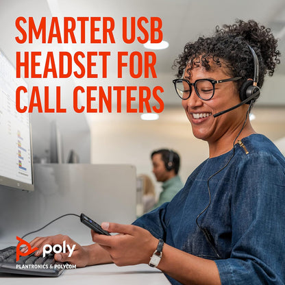 Plantronics Poly – EncorePro 525-M USB-A and USB-C USB headset () –– Acoustic Hearing Protection - Hold & Call Answer buttons – Optimized for Teams- Dual ear