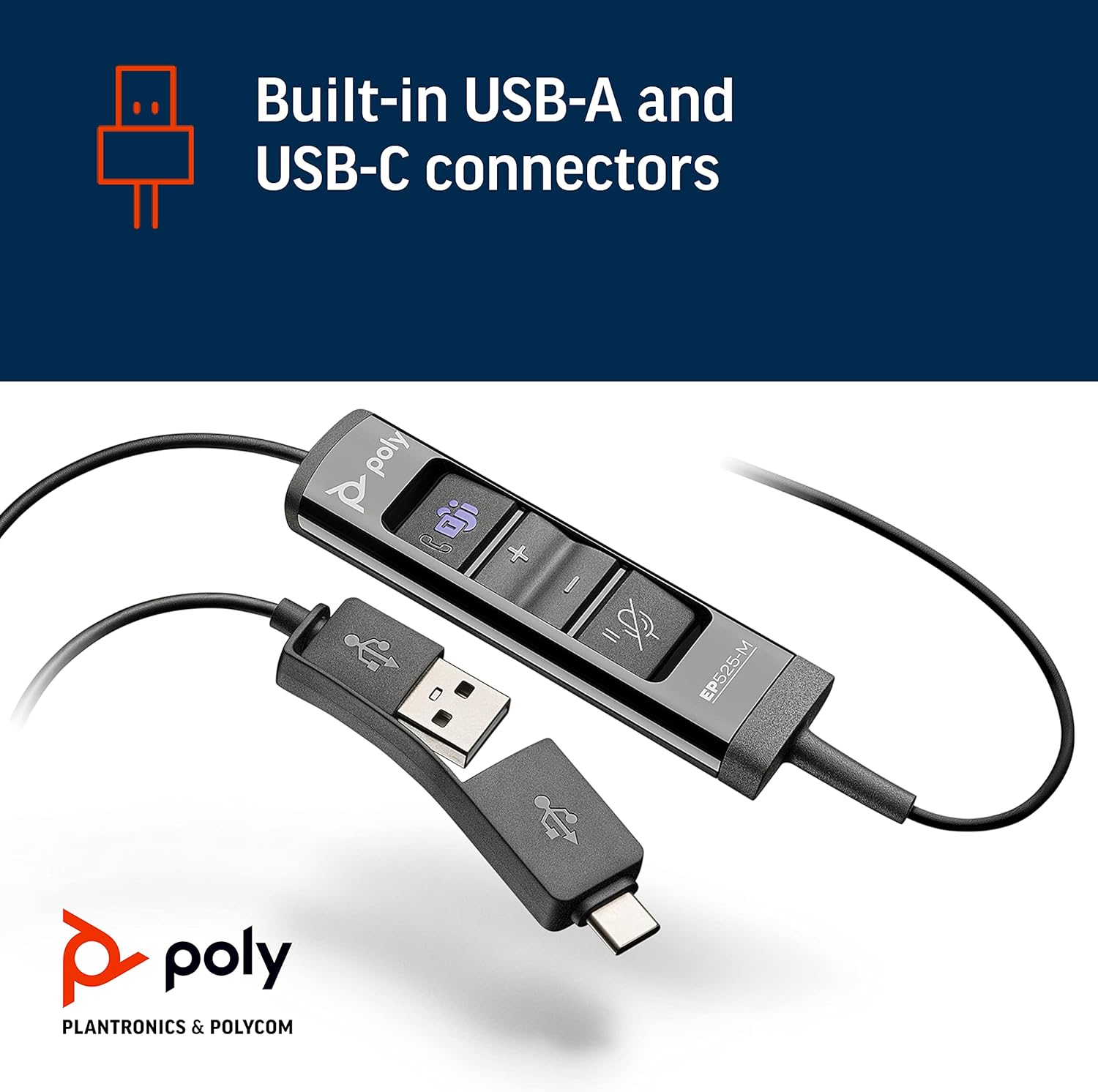 Plantronics Poly – EncorePro 525-M USB-A and USB-C USB headset () –– Acoustic Hearing Protection - Hold & Call Answer buttons – Optimized for Teams- Dual ear
