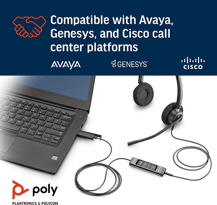 Plantronics Poly – EncorePro 525-M USB-A and USB-C USB headset () –– Acoustic Hearing Protection - Hold & Call Answer buttons – Optimized for Teams- Dual ear