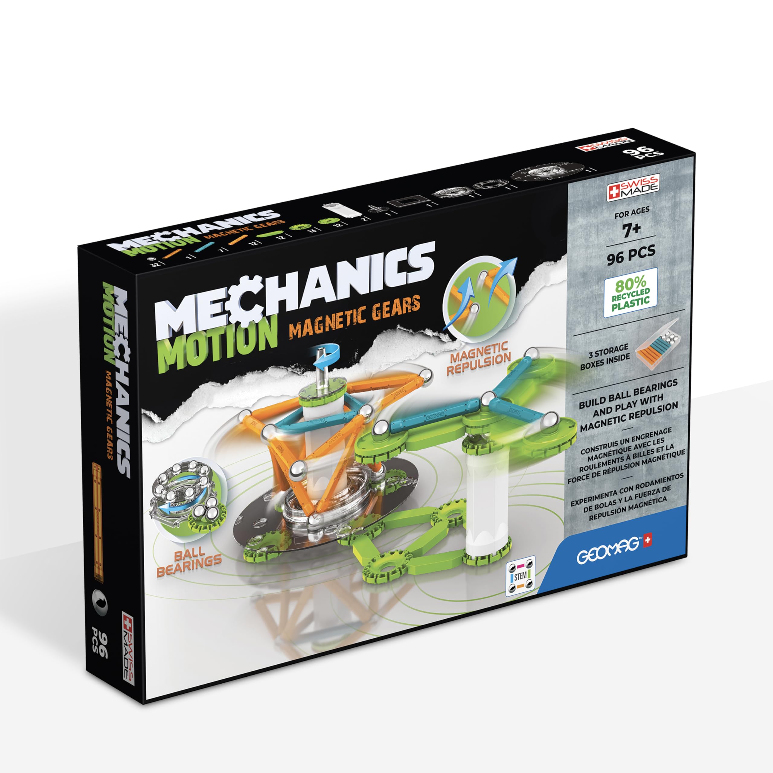 Geomag - Mechanics Motion Magnetic Gears - Educational and Creative Game for Children - Magnetic Building Blocks, Recycled Plastic - Set of 96 Pieces