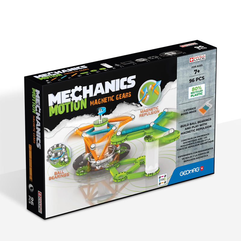 Geomag - Mechanics Motion Magnetic Gears - Educational and Creative Game for Children - Magnetic Building Blocks, Recycled Plastic - Set of 96 Pieces
