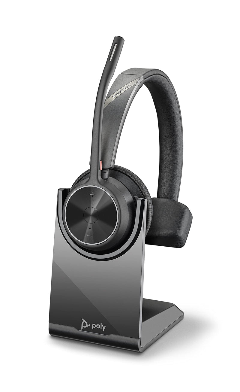 Poly - Voyager 4310 UC Wireless Headset + Charge Stand (Plantronics) - Single-Ear Headset w/ Mic - Connect to PC/Mac via USB-C Bluetooth Adapter, Cell Phone via Bluetooth -Works with Teams, Zoom &More