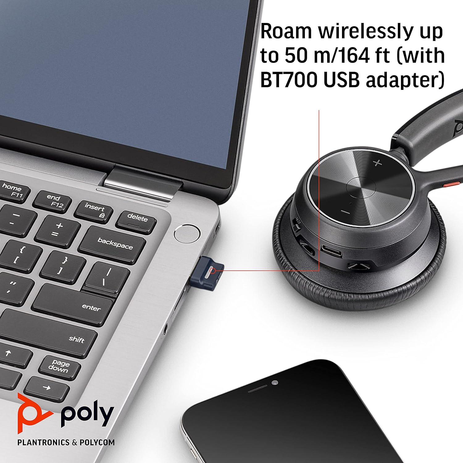 Poly - Voyager 4310 UC Wireless Headset + Charge Stand (Plantronics) - Single-Ear Headset w/ Mic - Connect to PC/Mac via USB-C Bluetooth Adapter, Cell Phone via Bluetooth -Works with Teams, Zoom &More