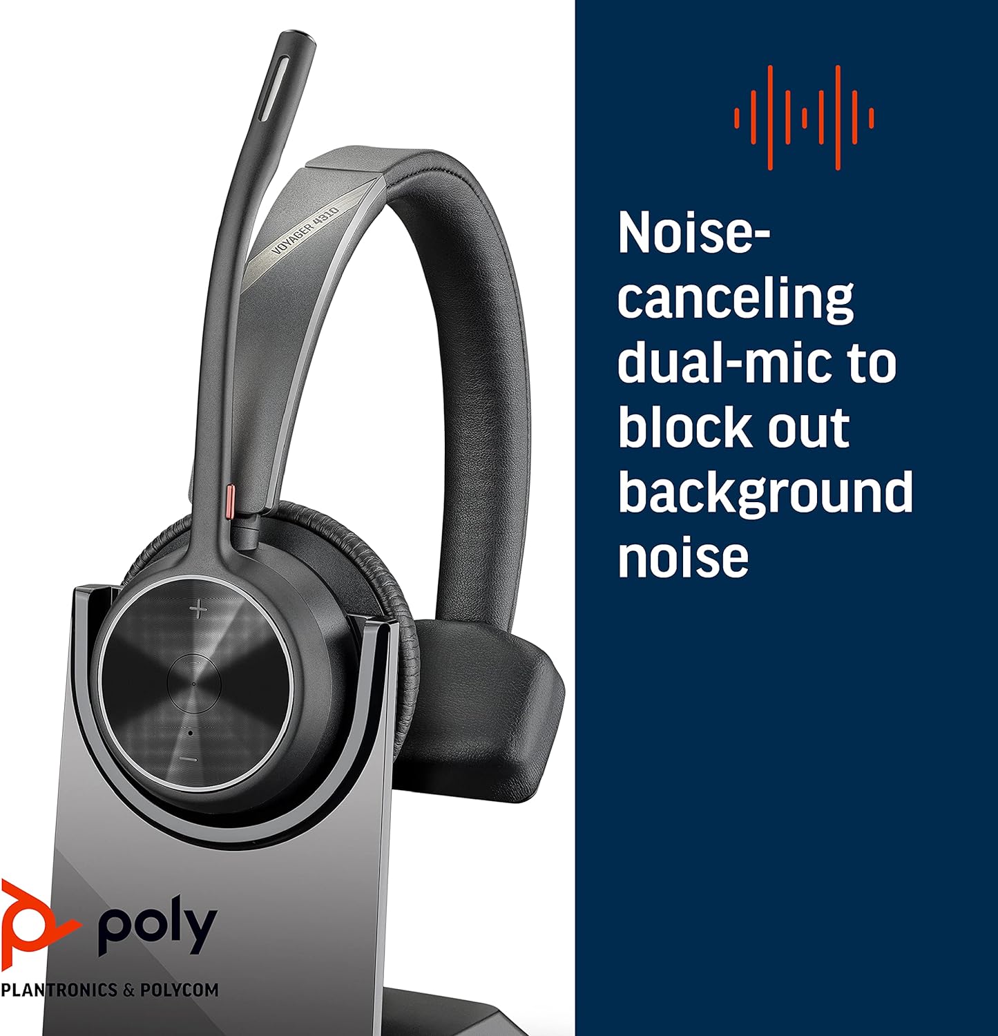 Poly - Voyager 4310 UC Wireless Headset + Charge Stand (Plantronics) - Single-Ear Headset w/ Mic - Connect to PC/Mac via USB-C Bluetooth Adapter, Cell Phone via Bluetooth -Works with Teams, Zoom &More