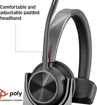 Poly - Voyager 4310 UC Wireless Headset + Charge Stand (Plantronics) - Single-Ear Headset w/ Mic - Connect to PC/Mac via USB-C Bluetooth Adapter, Cell Phone via Bluetooth -Works with Teams, Zoom &More