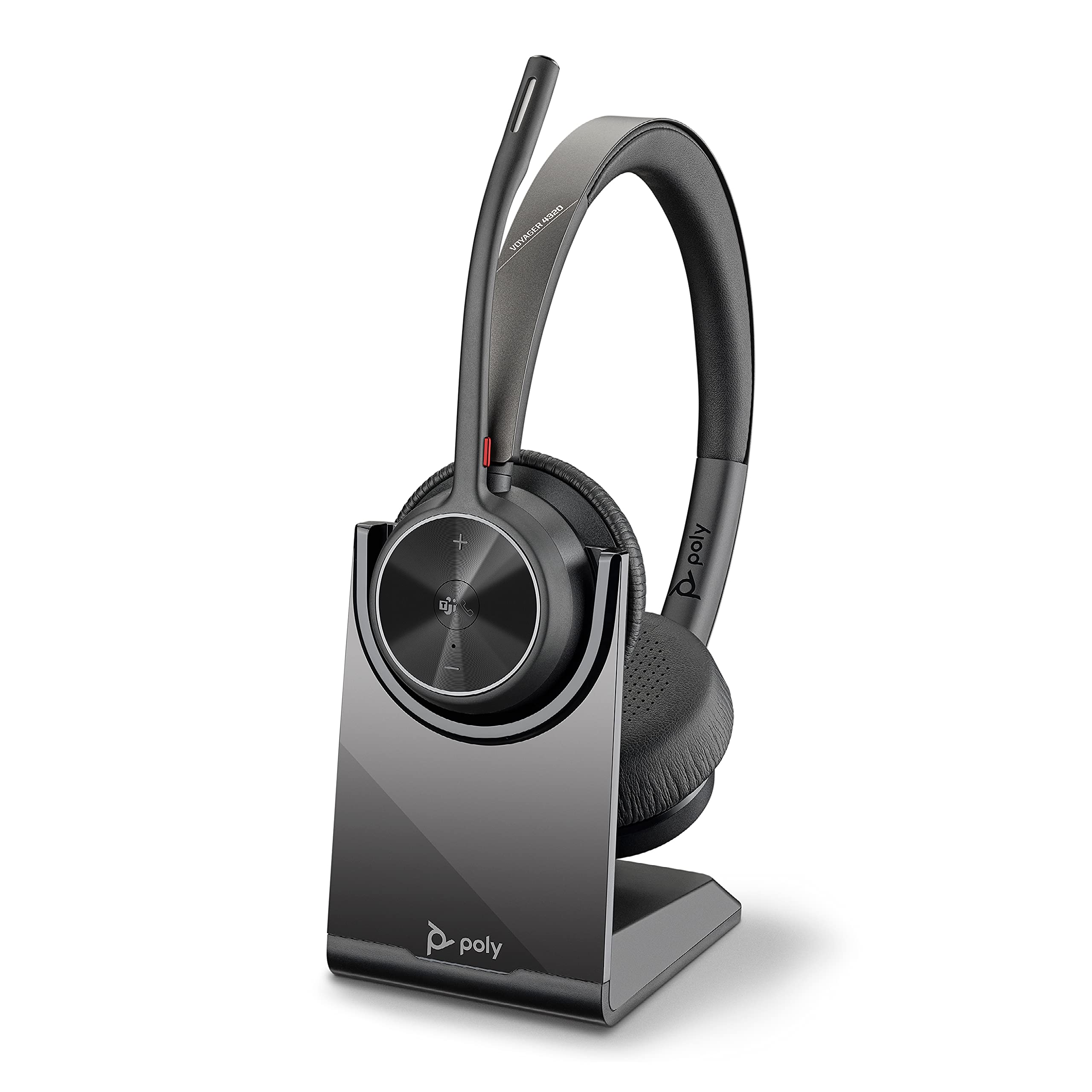 Poly - Voyager 4320 UC Wireless Headset + Charge Stand (Plantronics) - Headphones w/ Mic - Connect to PC/Mac via USB-A Bluetooth Adapter, Cell Phone via Bluetooth-Works w/ Teams (Certified), Zoom&More