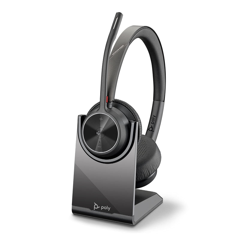 Poly - Voyager 4320 UC Wireless Headset + Charge Stand (Plantronics) - Headphones w/ Mic - Connect to PC/Mac via USB-A Bluetooth Adapter, Cell Phone via Bluetooth-Works w/ Teams (Certified), Zoom&More