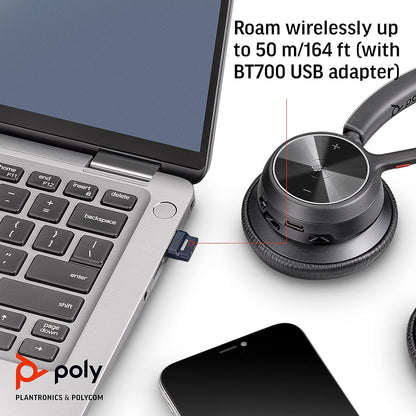 Poly - Voyager 4320 UC Wireless Headset + Charge Stand (Plantronics) - Headphones w/ Mic - Connect to PC/Mac via USB-A Bluetooth Adapter, Cell Phone via Bluetooth-Works w/ Teams (Certified), Zoom&More