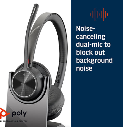 Poly - Voyager 4320 UC Wireless Headset + Charge Stand (Plantronics) - Headphones w/ Mic - Connect to PC/Mac via USB-A Bluetooth Adapter, Cell Phone via Bluetooth-Works w/ Teams (Certified), Zoom&More